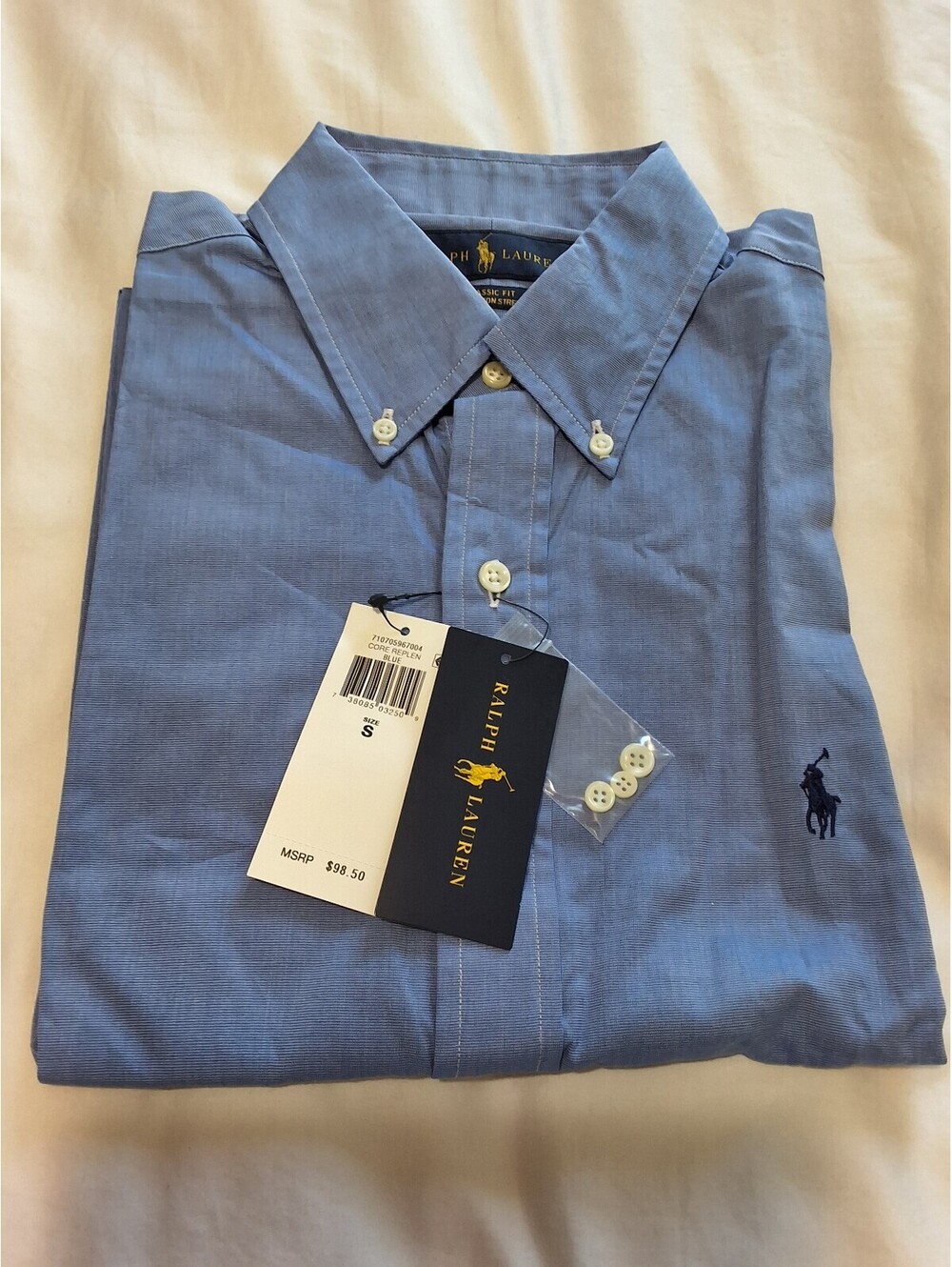 Ralph Lauren Classic Fit Light Blue Button-Down Dress Shirt Size S